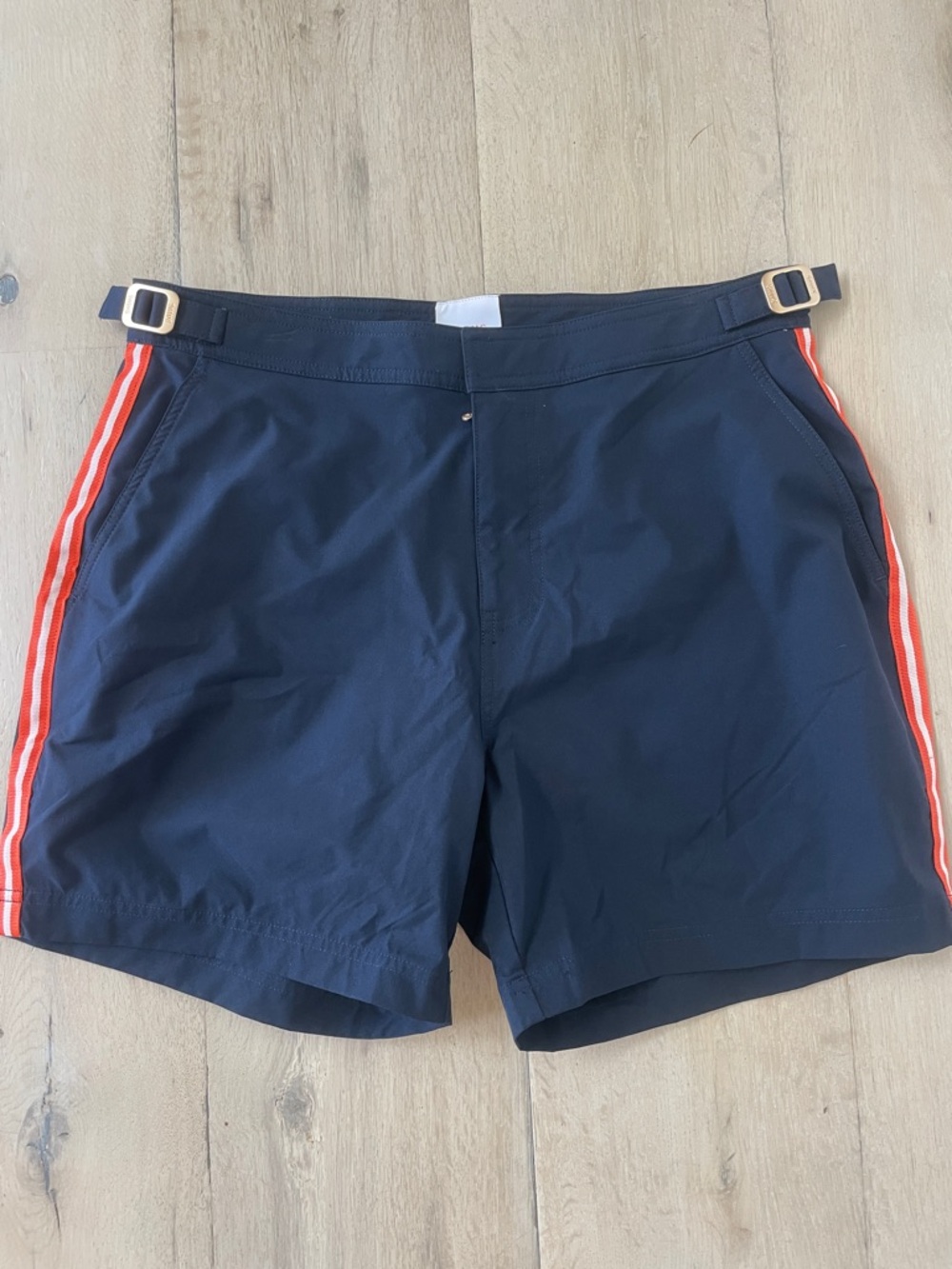 SWIMS Milos 5" Swim Trunks Navy Orange Stripe Like New